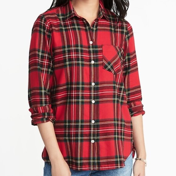 Old Navy | Plaid Flannel Classic Shirt for Women | Red Tartan | X-Large - Picture 1 of 8